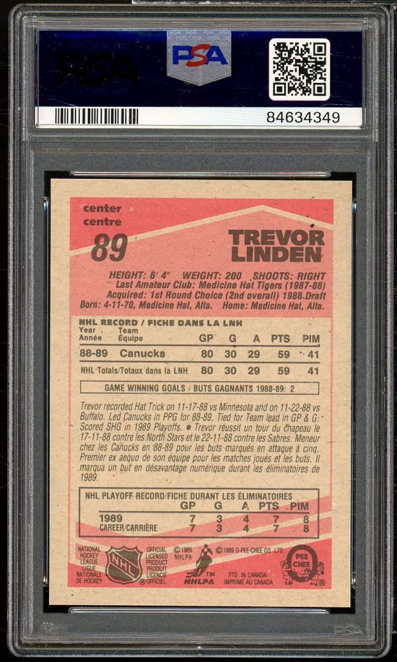 Trevor Linden Rookie Card 1989-90 O-Pee-Chee #89 PSA 6 Image 2