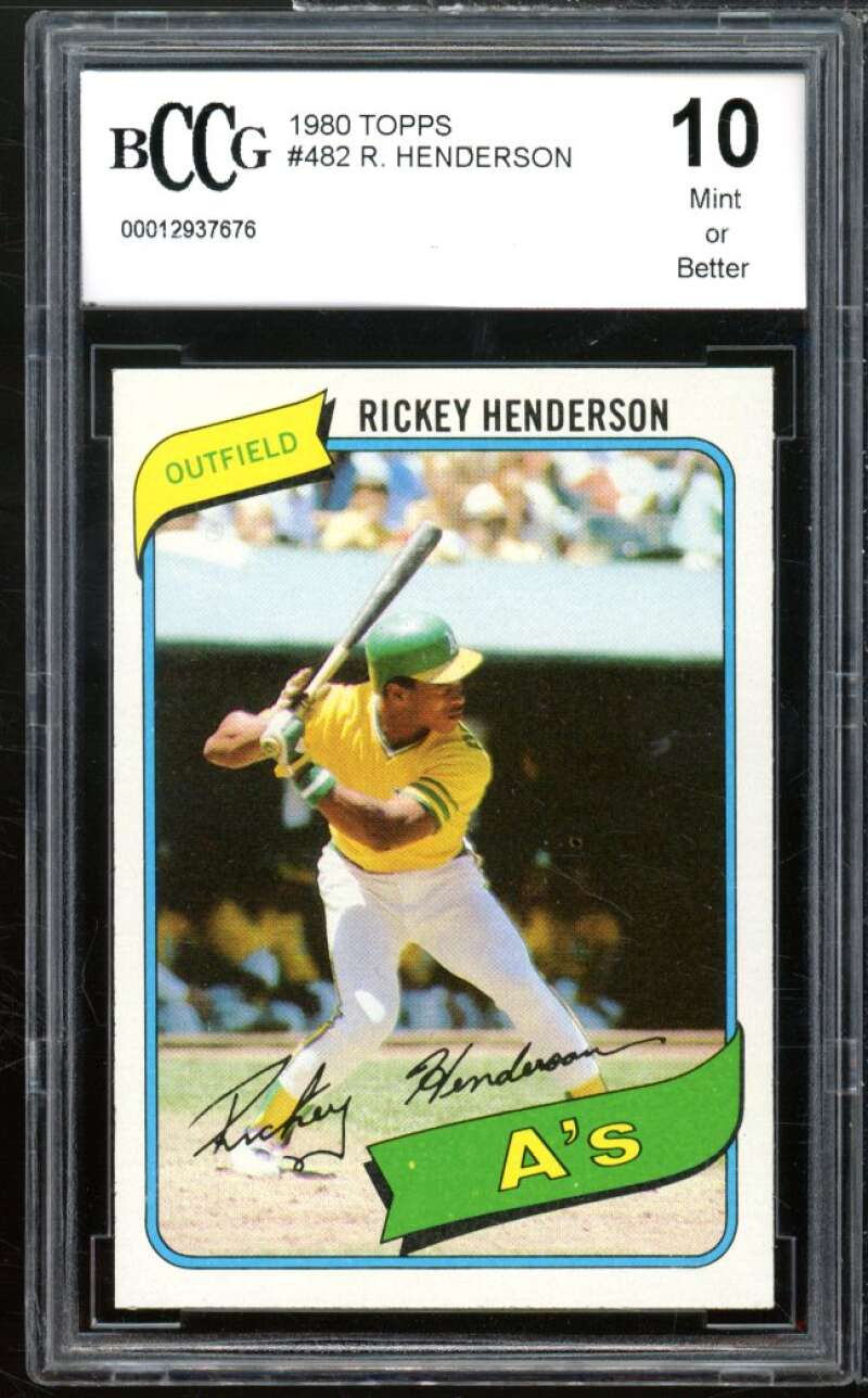 1980 Topps #482 Rickey Henderson Rookie Card BGS BCCG 10 Mint+ Image 1