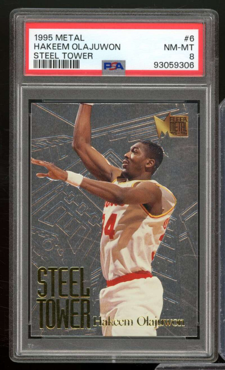 Akeem Olajuwon Card 1995-96 Metal Steel Tower #6 PSA 8