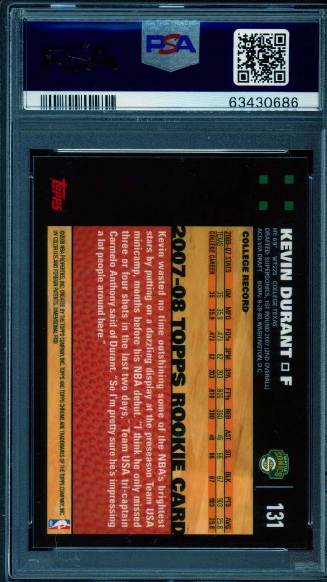 Kevin Durant Rookie Card 2007-08 Topps Chrome #131 PSA 9