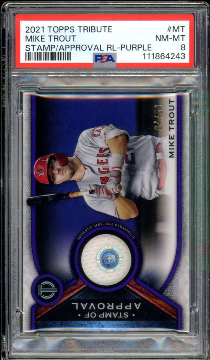 Mike Trout Card 2021 Topps Tribute Stamp/Approval Purple (4/50 