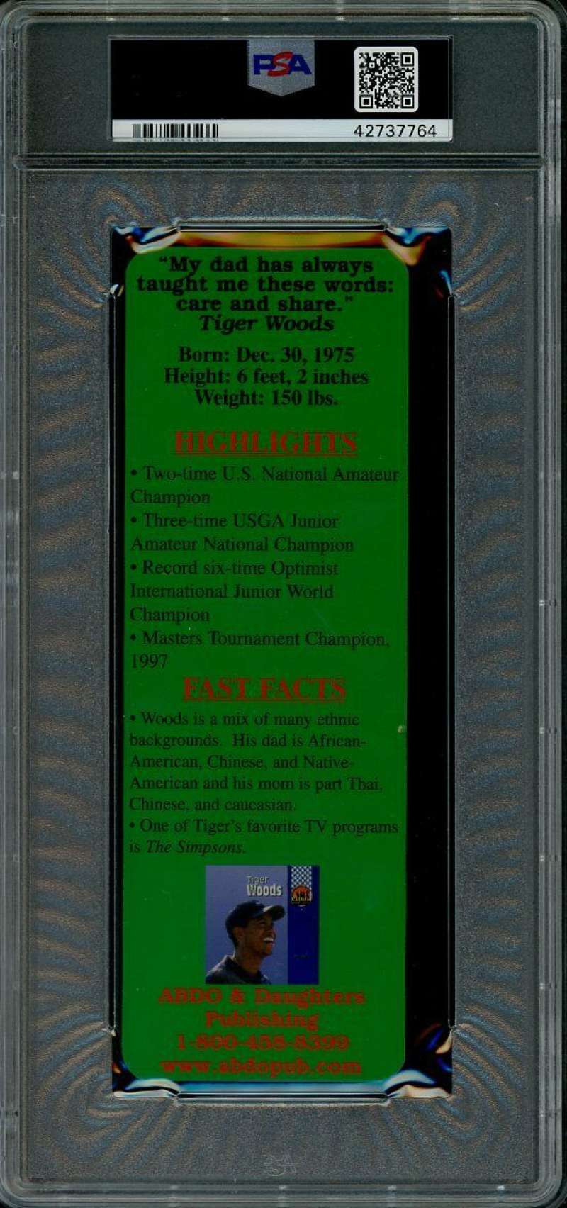 1997 Awesome Athletes Tiger Woods Book Marks Rookie Card Graded PSA 9 Mint   Image 2
