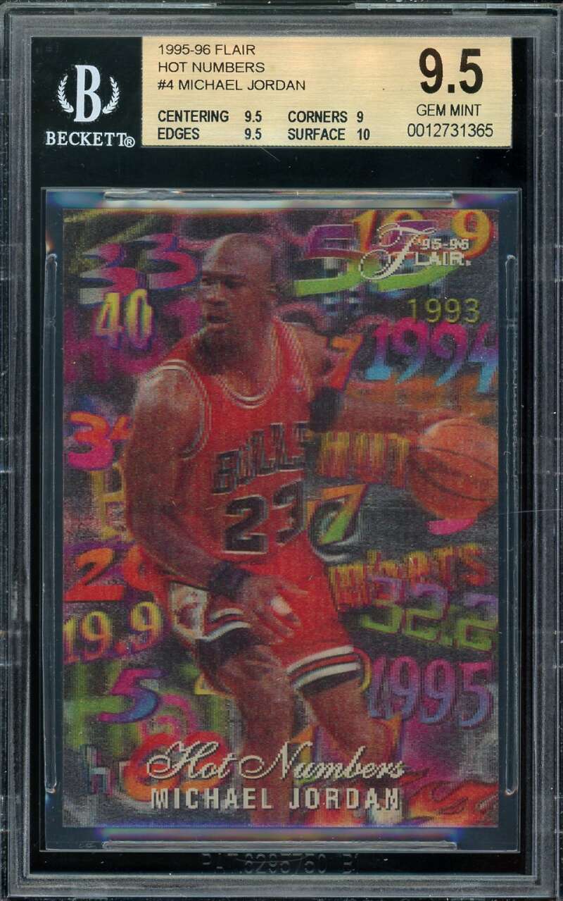 Michael Jordan Card 1995-96 Flair Hot Numbers #4 BGS 9.5 (9.5 9 9.5 10) Image 1