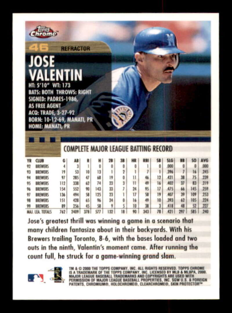 Jose Valentin Card 2000 Topps Chrome Refractors #46 Image 2