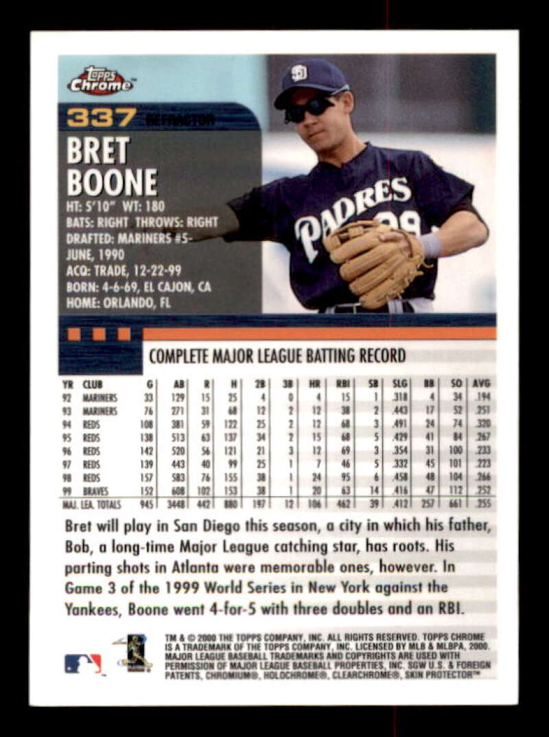 Bret Boone Card 2000 Topps Chrome Refractors #337 Image 2