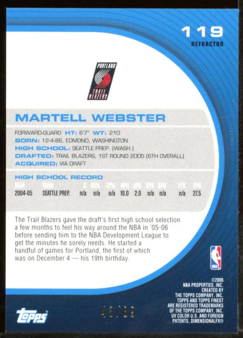 Martell Webster Card 2005-06 Finest Refractors Green #119 Image 2
