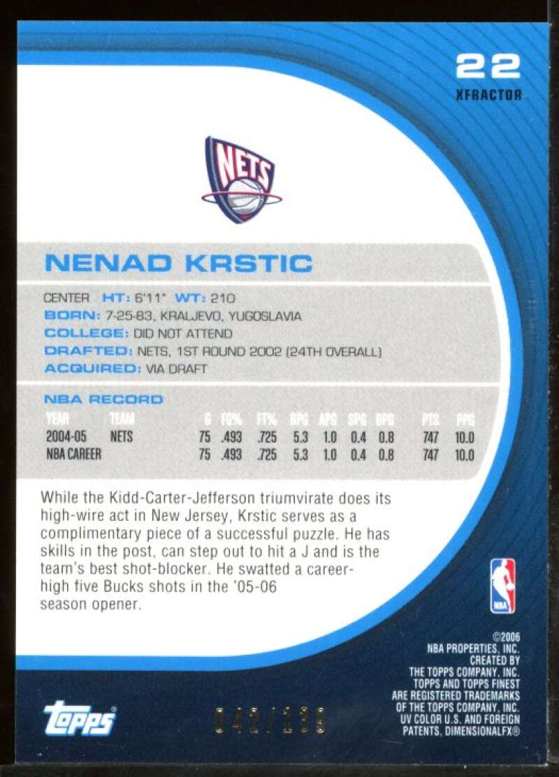Nenad Krstic Card 2005-06 Finest X-Fractors Red #22 Image 2