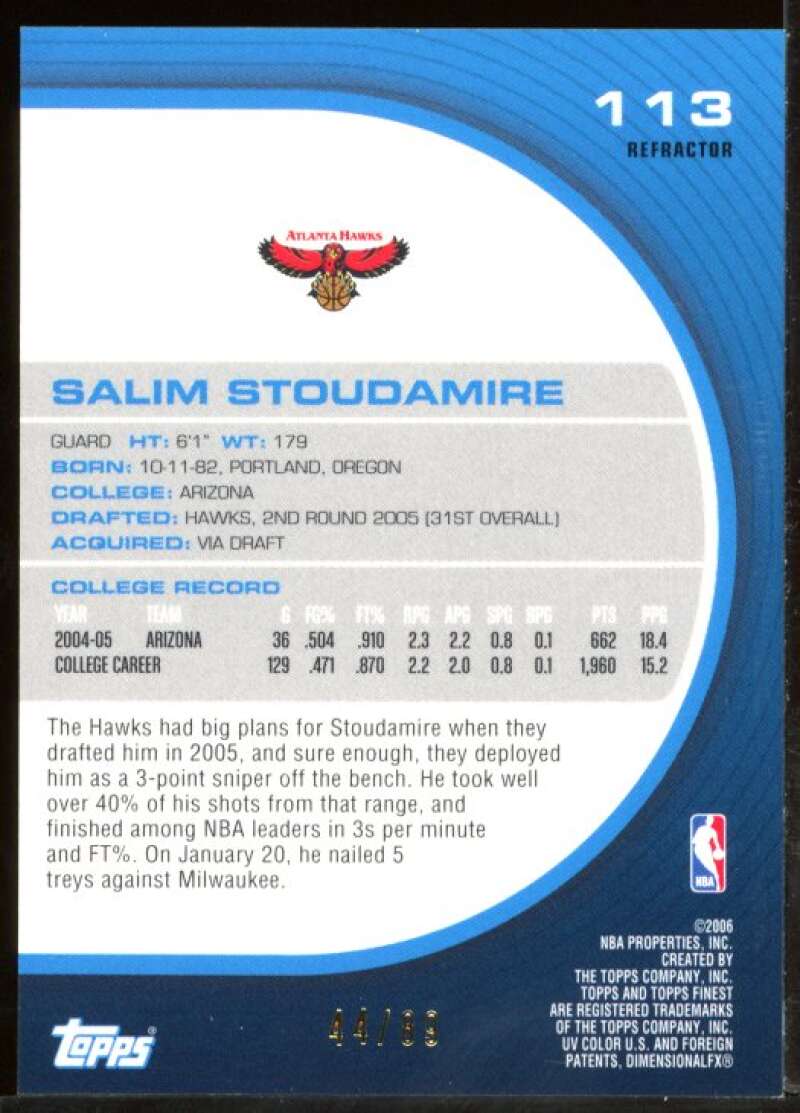 Salim Stoudamire Rookie Card 2005-06 Finest Refractors Green #113 Image 2