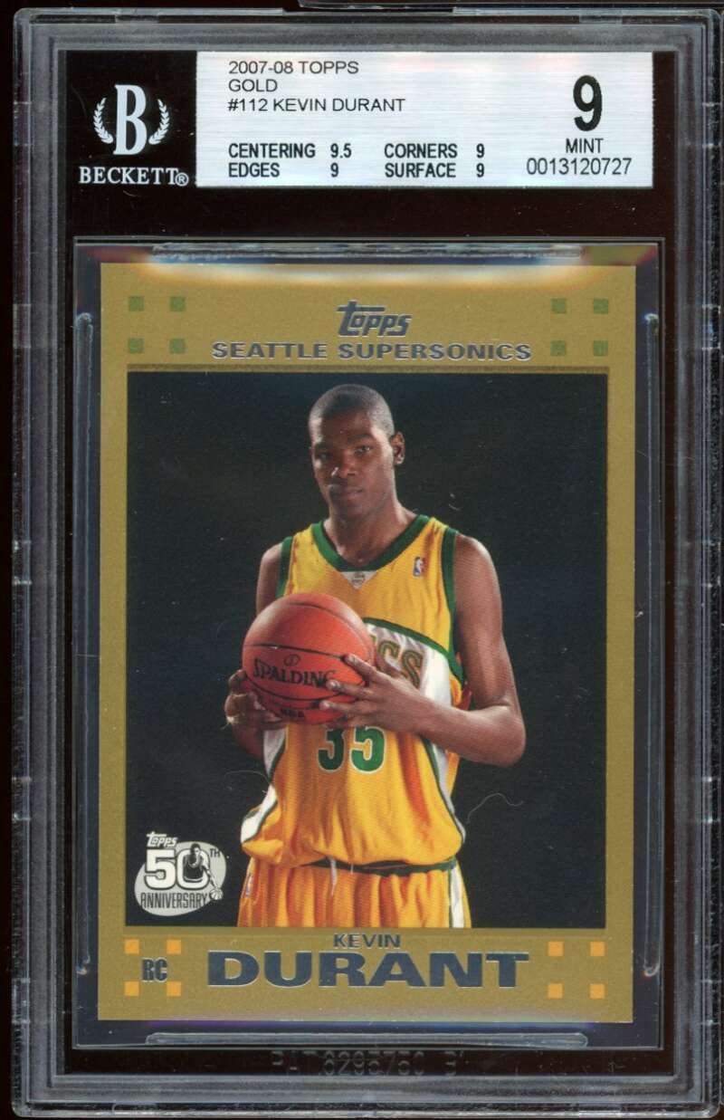 Kevin Durant Rookie Card 2007-08 Topps Gold #112 BGS 9 (9.5 9 9 9) Image 1