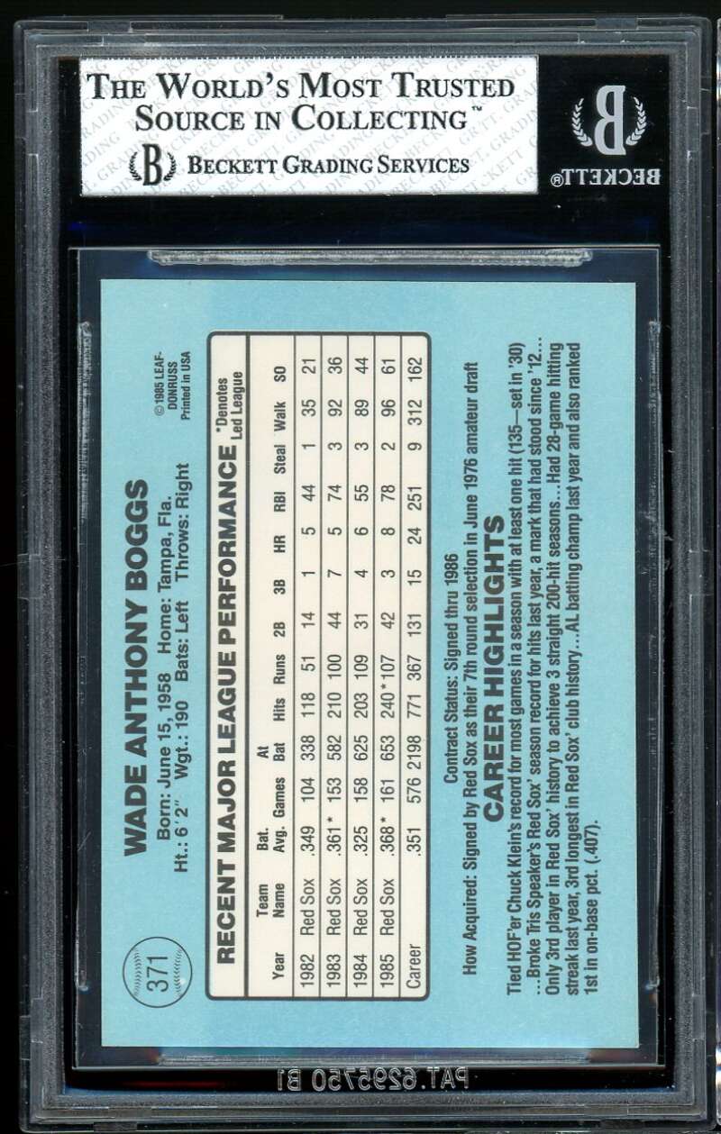 Wade Boggs Card 1986 Donruss #371 BGS 7 (7.5 6.5 8.5 9) Image 2