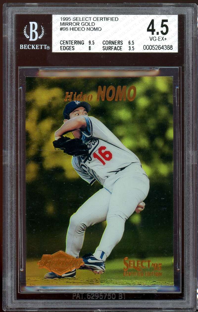 Hideo Nomo Rookie 1995 Select Certified Mirror Gold #98 BGS 4.5 (9.5 6.5 8 3.5) Image 1