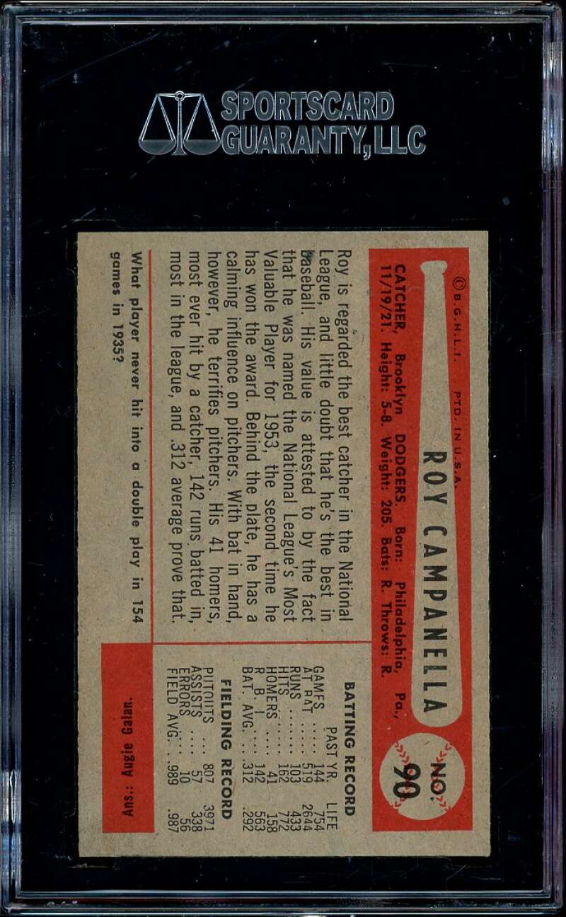 Roy Campanella Card 1954 Bowman (pop 2) #90 SGC 96 MINT 9 Image 2