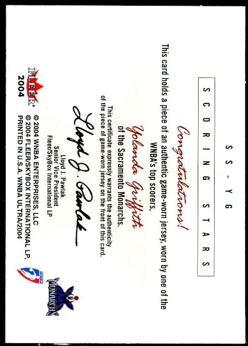 Yolanda Griffith Card 2004 Ultra WNBA Scoring Stars Jerseys 11