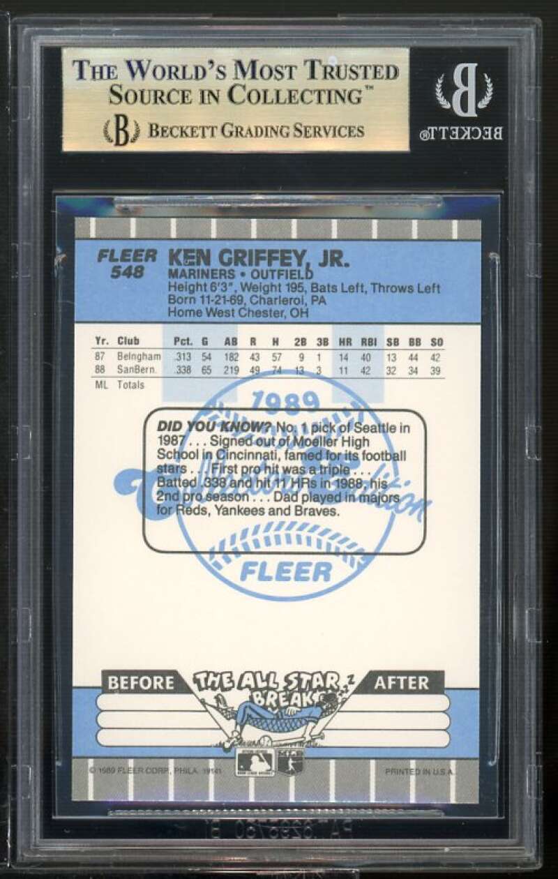 Ken Griffey Jr. Rookie Card 1989 Fleer Glossy #548 BGS 9.5 (9.5 9.5 9 9.5) Image 2