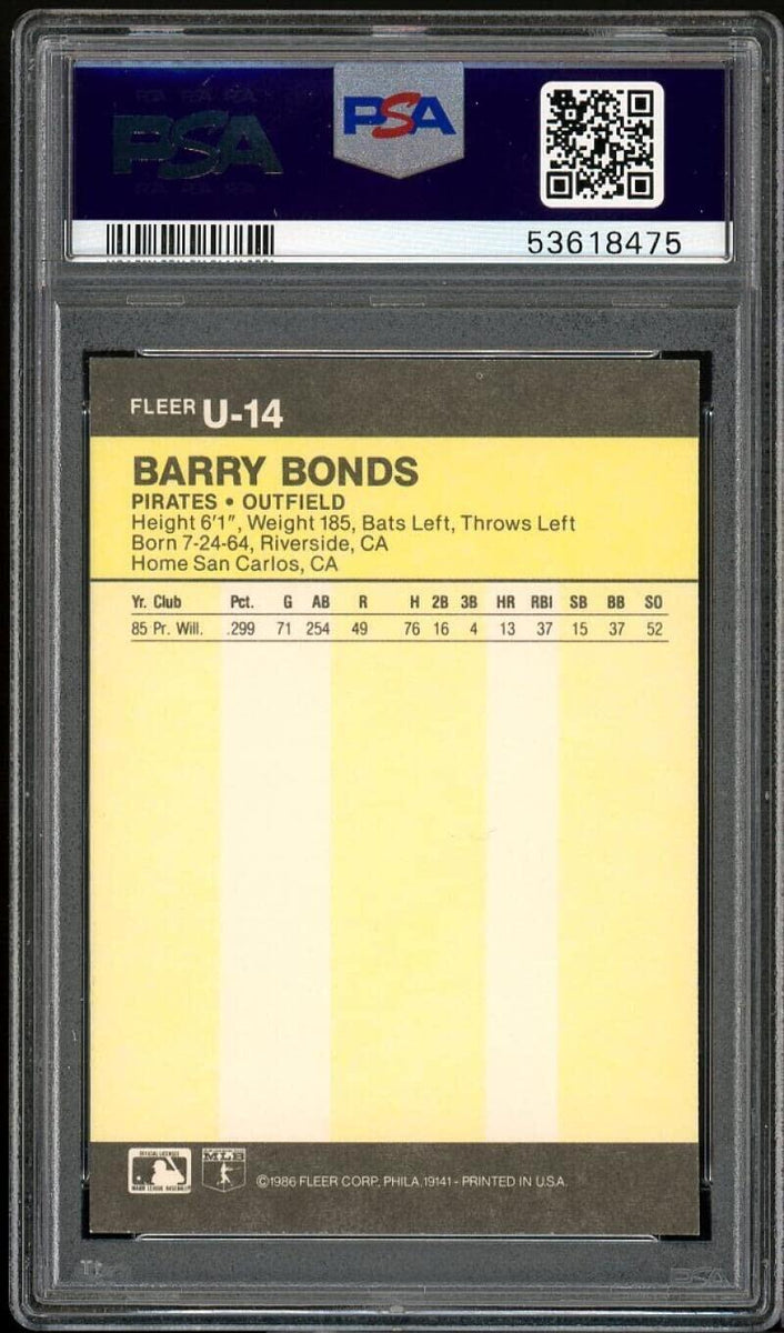 1986 Fleer Update u14 Barry Bonds Rookie PSA 9 MINT - Sportsnut Cards