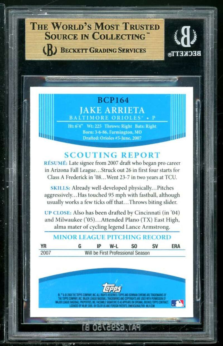 Jake Arrieta Rookie 2008 Bowman Chrome Prospects #164 BGS 9.5 (Read  Description)