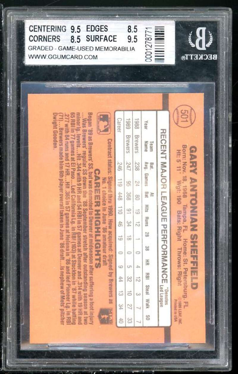 Gary Sheffield 1990 Donruss Game Used Jersey #501 BGS 8.5 (Read Description)