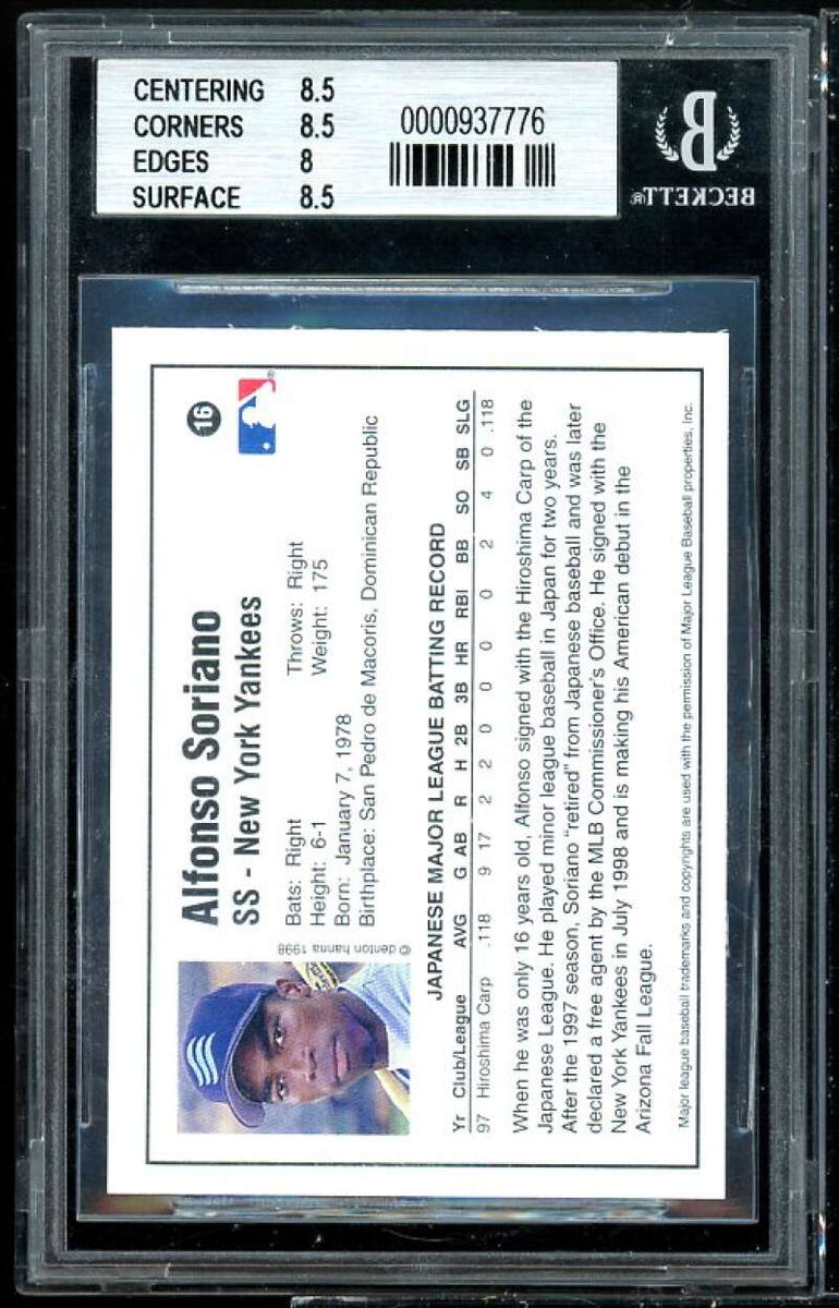Alfonso Soriano Rookie Card 1998 Arizona Fall League Prospects #16 BGS –