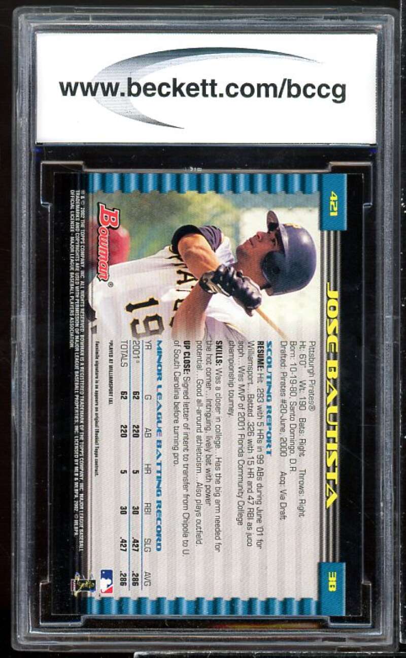 Jose Bautista Rookie Card 2002 Bowman #421 BGS BCCG 10 Image 2