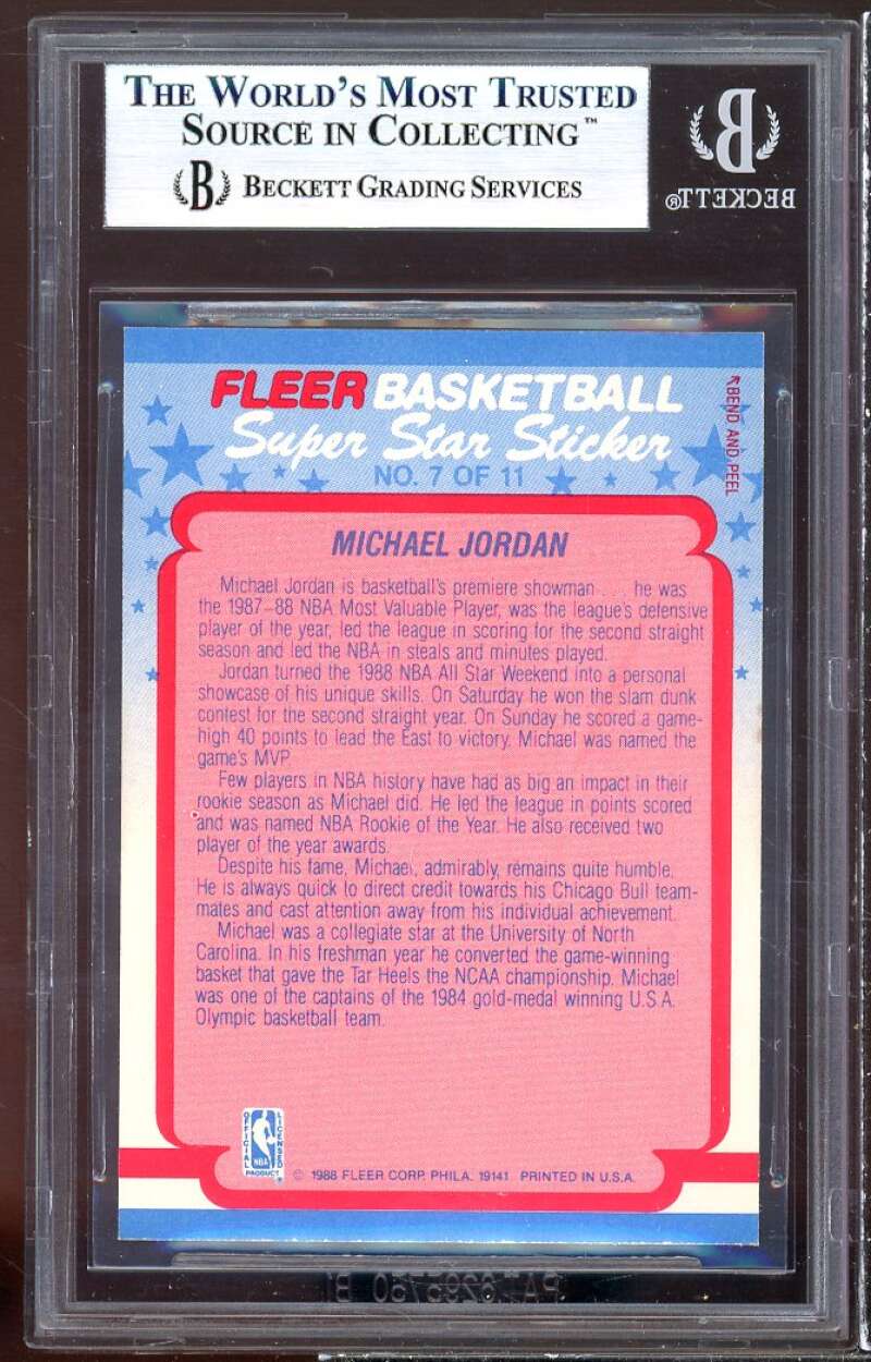 Michael Jordan Card 1988-89 Fleer Stickers #7 BGS 9 (8.5 9 9 9.5) Image 2