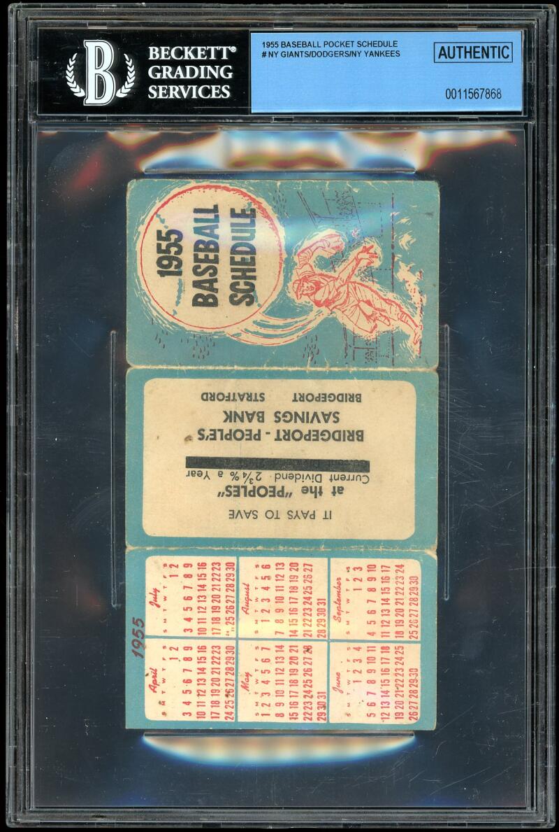 1955 Baseball Schedule New York Yankees / Dodgers / Giants BGS Authentic Image 1