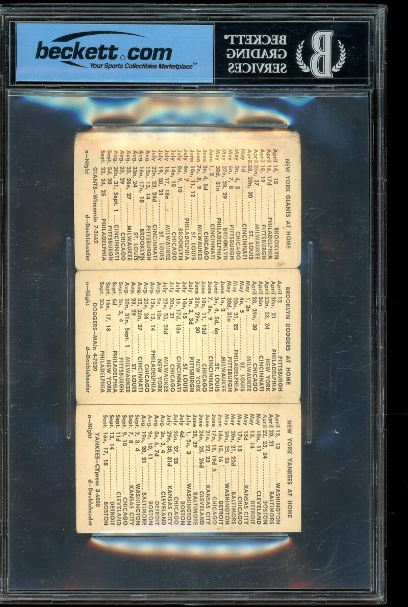 1955 Baseball Schedule New York Yankees / Dodgers / Giants BGS Authentic Image 2