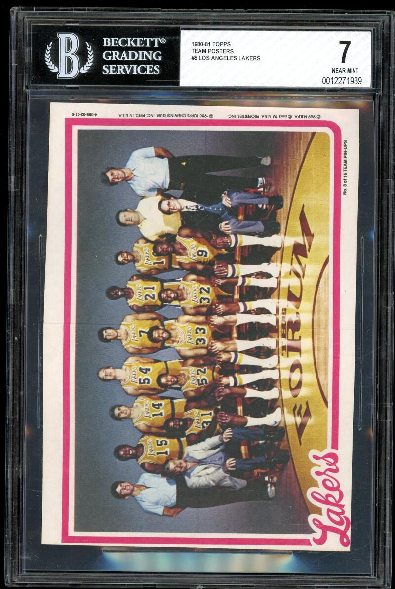 1980-81 Topps Team Posters #8 Los Angeles Lakers w/ Magic Johnson Rookie BGS 7 Image 1