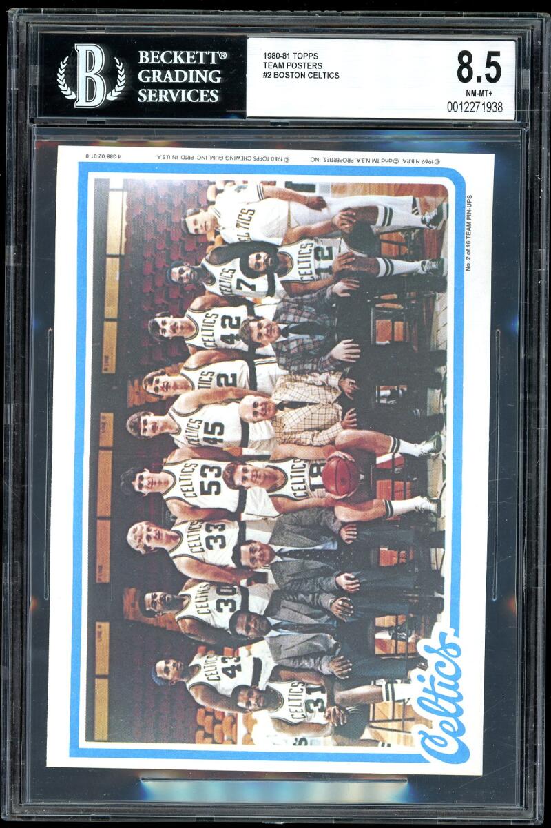 1980-81 Topps Team Posters #2 Boston Celtics w/ Larry Bird Rookie Card BGS 8.5 Image 1