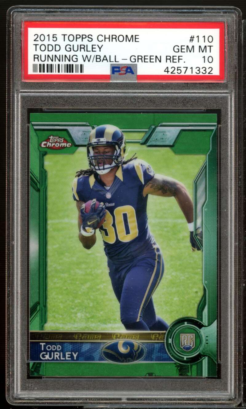Todd Gurley Rookie Card 2015 Topps Chrome Green Refractor #110 PSA 10 Image 1