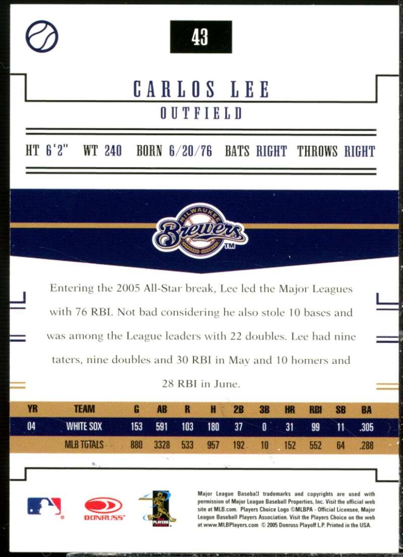 Carlos Lee Card 2005 Prime Patches Autograph #43