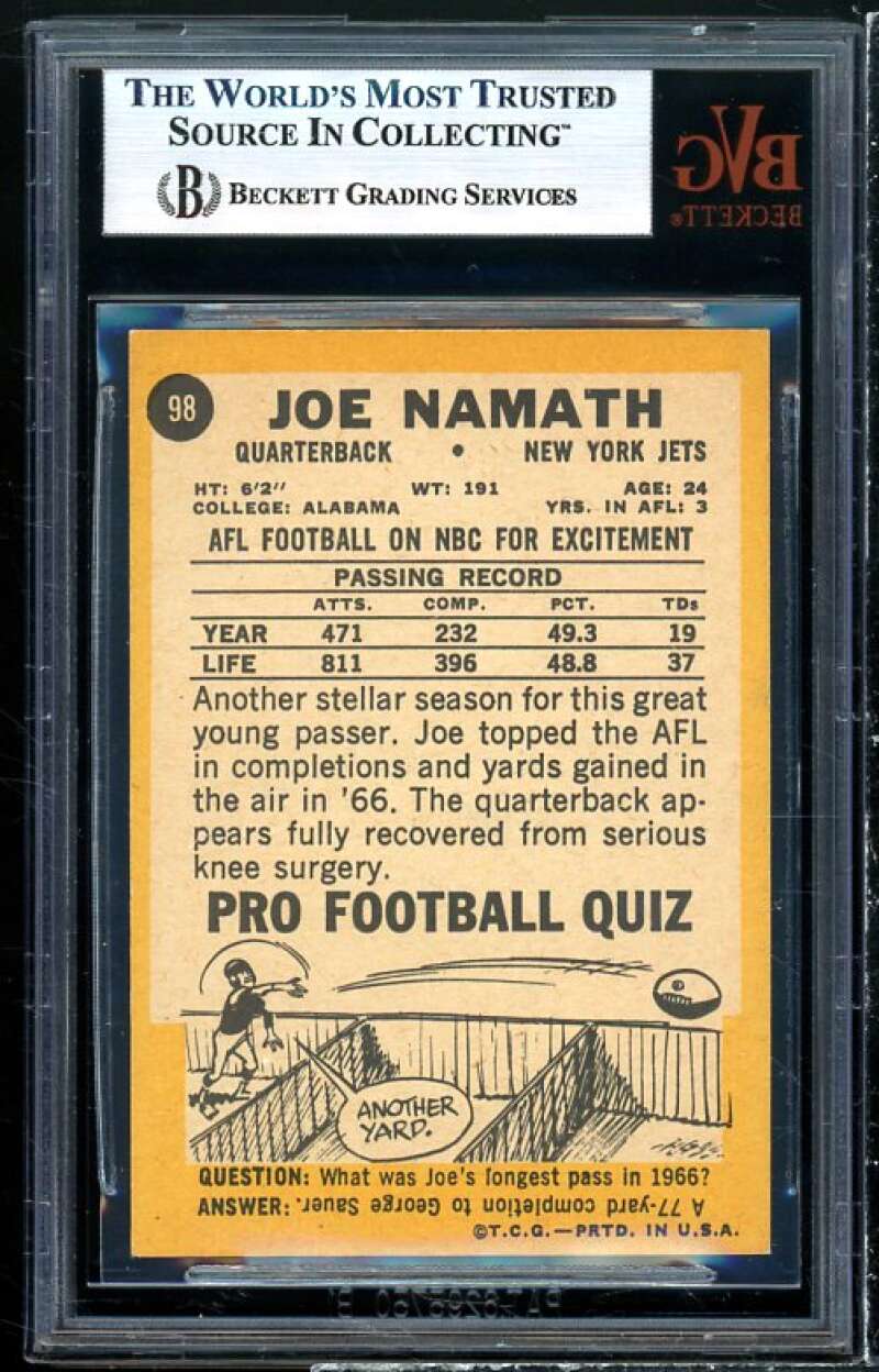Joe Namath Card 1967 Topps #98 BGS BVG 4.5 Image 2
