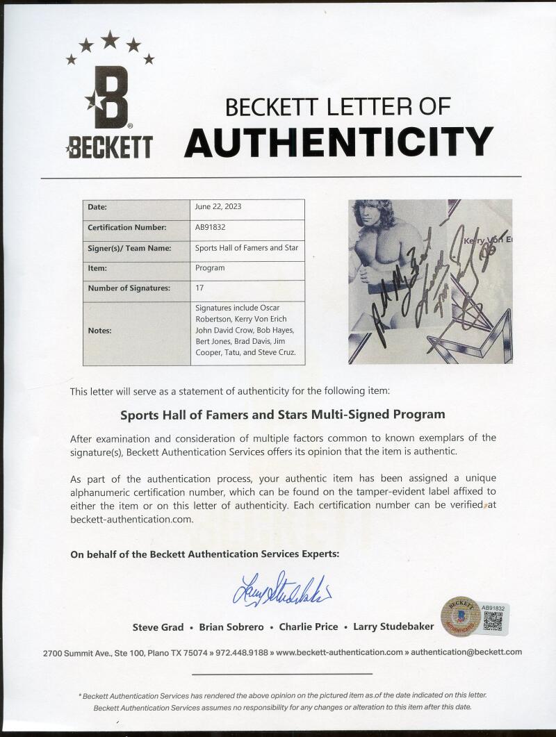 HOF Multi Signed Program Kerry Von Erich Oscar Robinson BAS LOA Authentic  Image 2