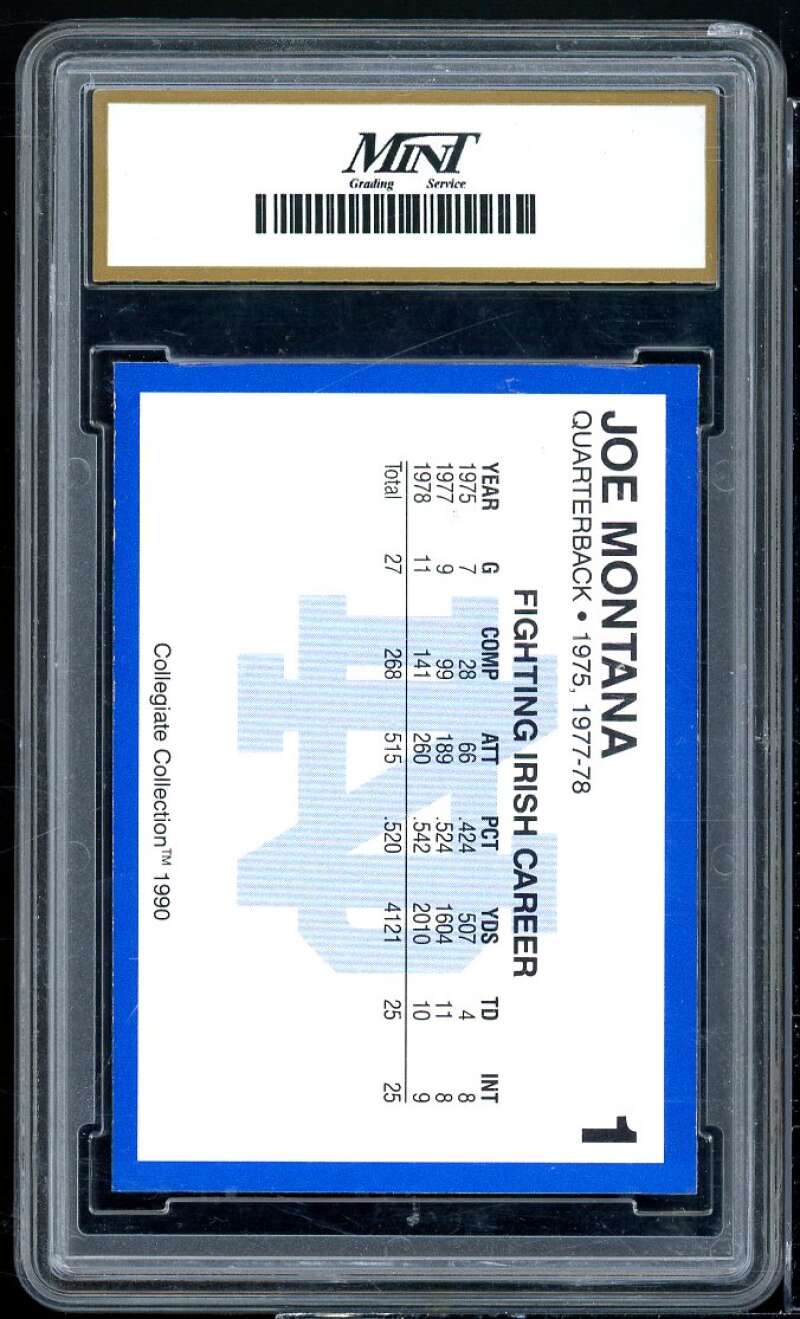 Joe Montana Card 1990 Notre Dame Collegiate Collection #1 MINT 10 GEM MT Image 2