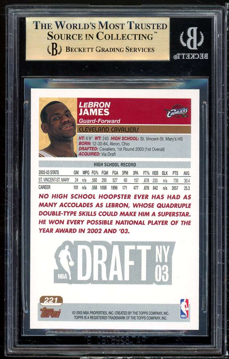 LeBron James Rookie 2003-04 Topps First Edition #221 BGS 9.5 (9.5 9.5 9.5 9.5) Image 2