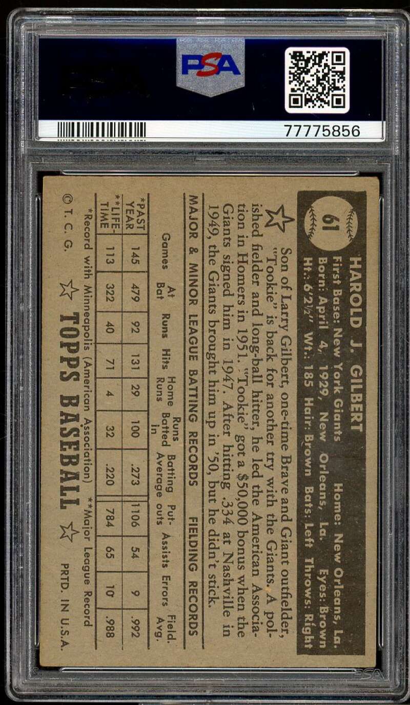 Tookie Gilbert Card 1952 Topps Black Back #361 PSA 5 Image 2