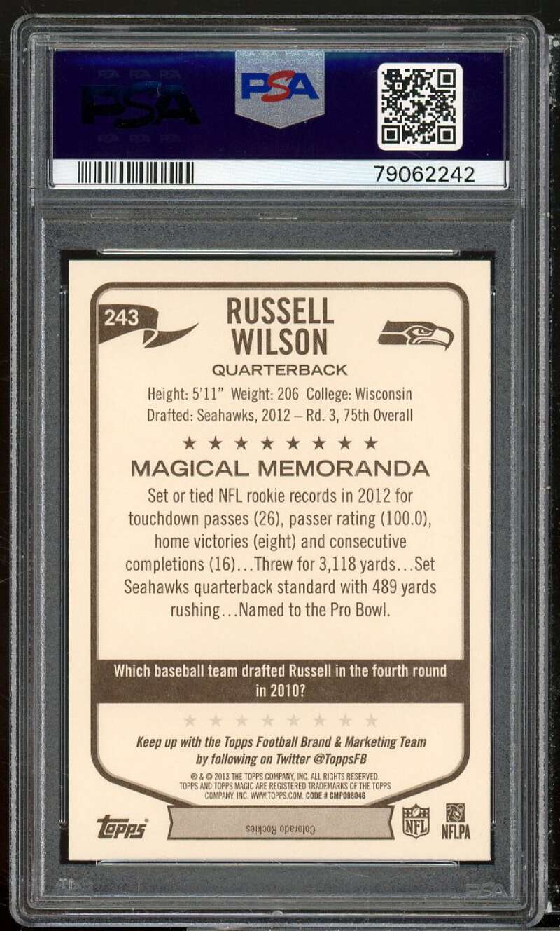 Russell Wilson Card 2013 Topps Magic #243 PSA 10 Image 2