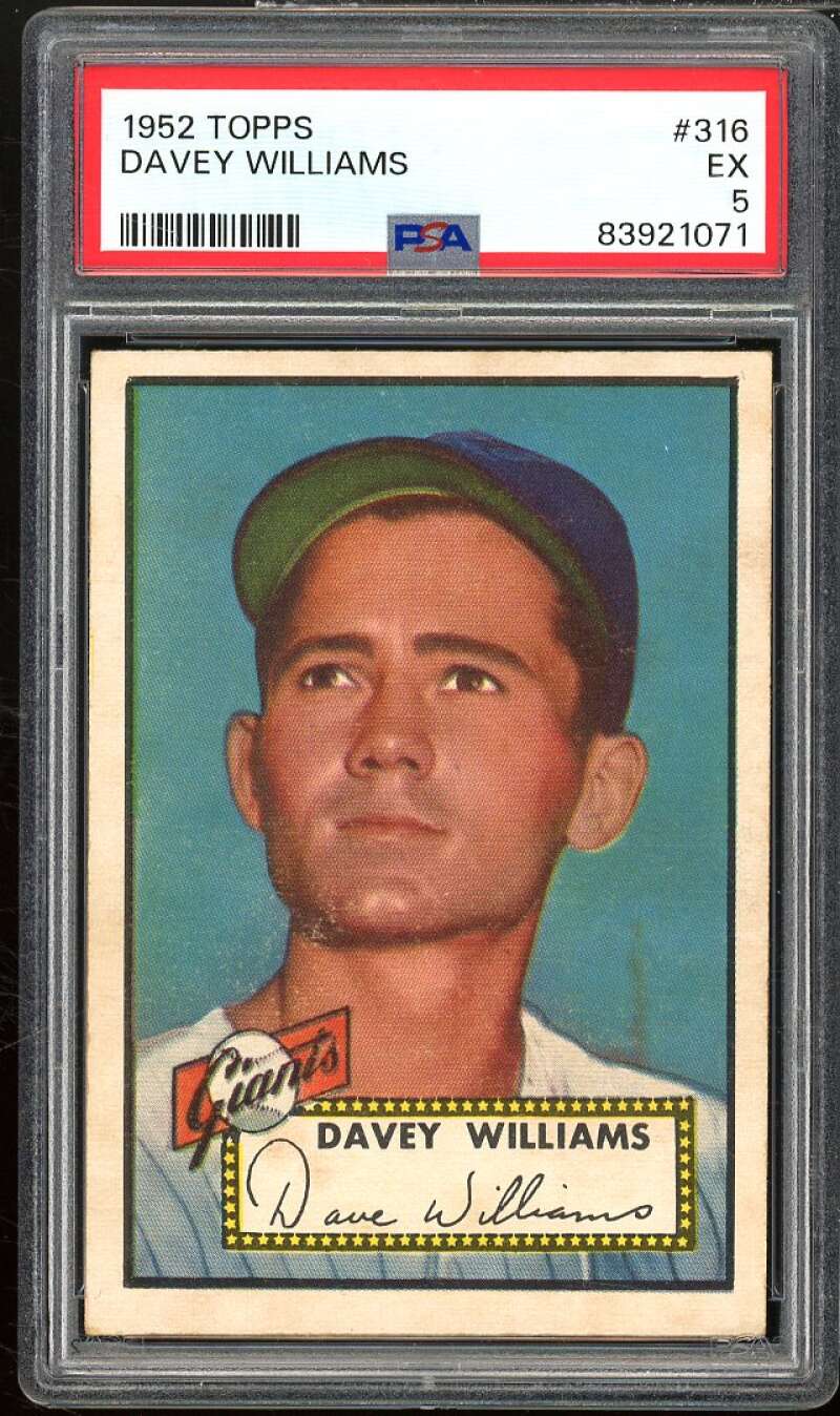 Dave Williams Card 1952 Topps #316 PSA 5 Image 1