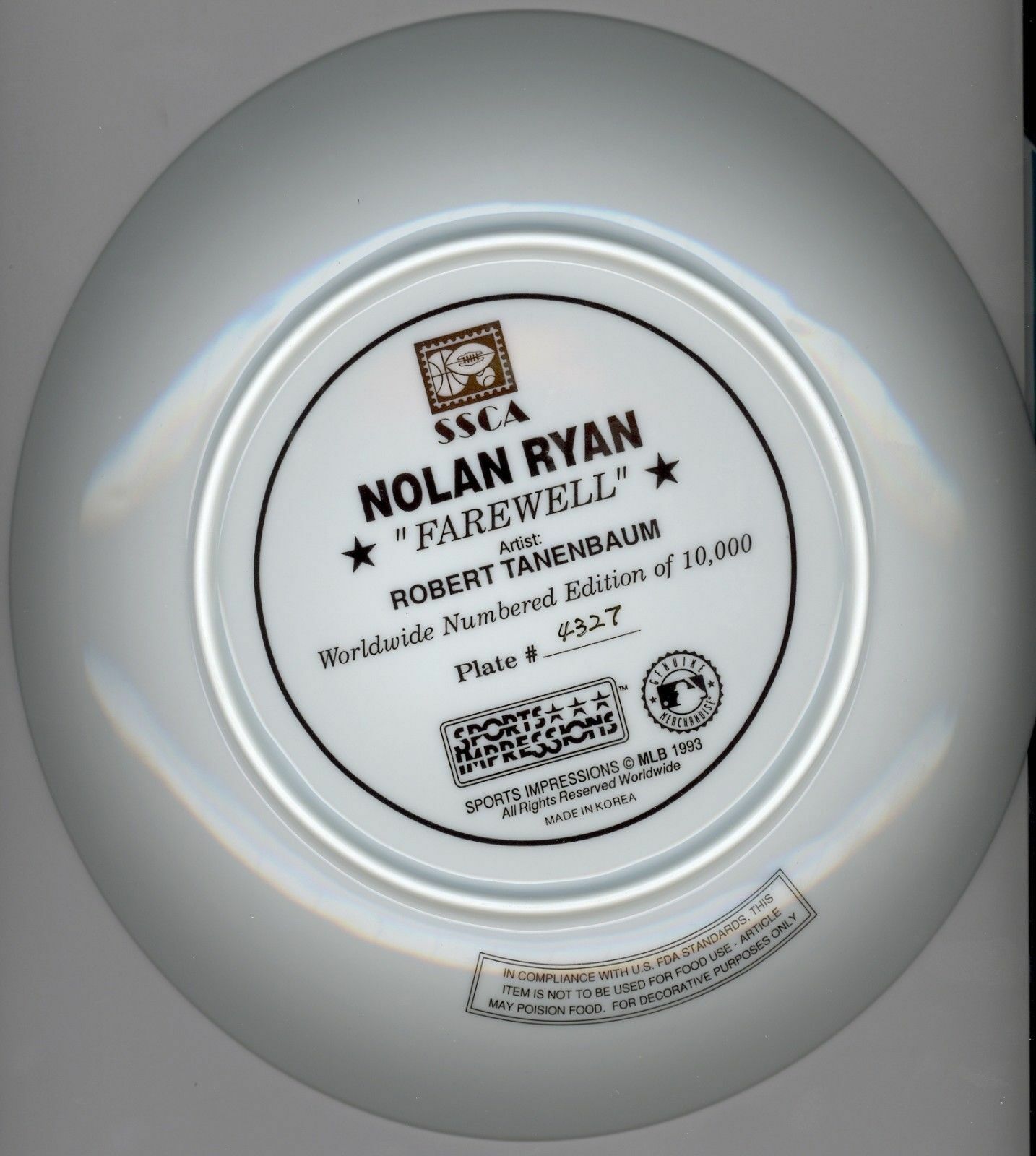 1993 NOLAN RYAN "Farewell" Collectible Gold Edition Plate TEXAS RANGERS MLB COA Image 4