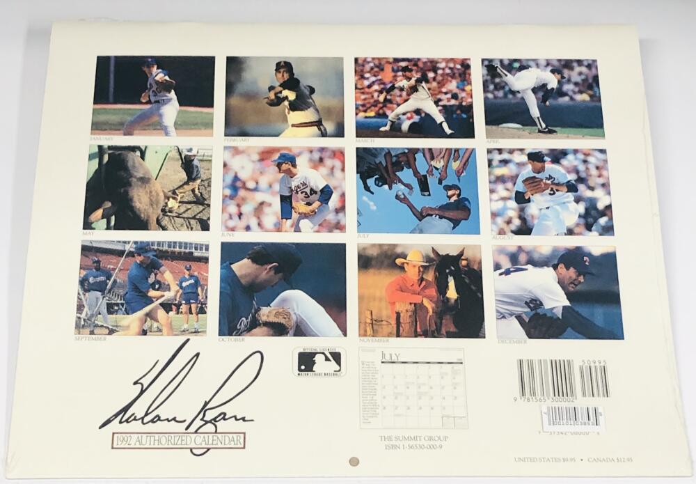 1992 Nolan Ryan Authorized Baseball Calendar Image 2