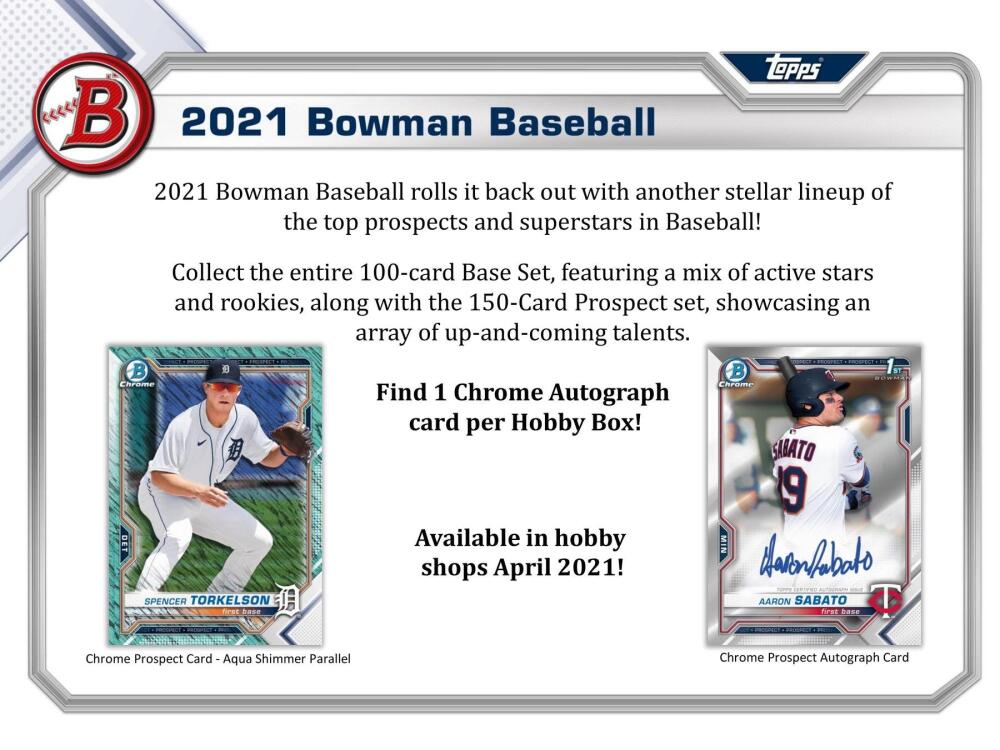 2021 Bowman Baseball Hobby Box Image 3