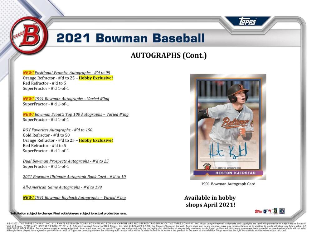 2021 Bowman Baseball Hobby Box Image 9
