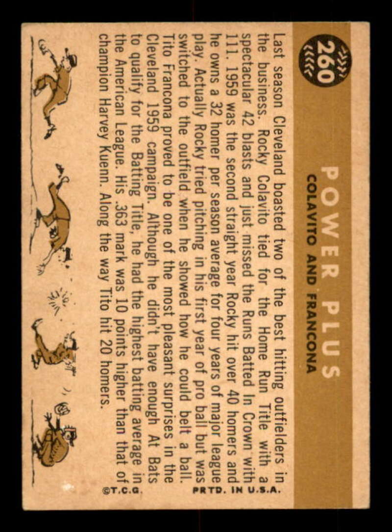 Power Plus/Rocky Colavito/Tito Francona Card 1960 Topps #260 Image 2