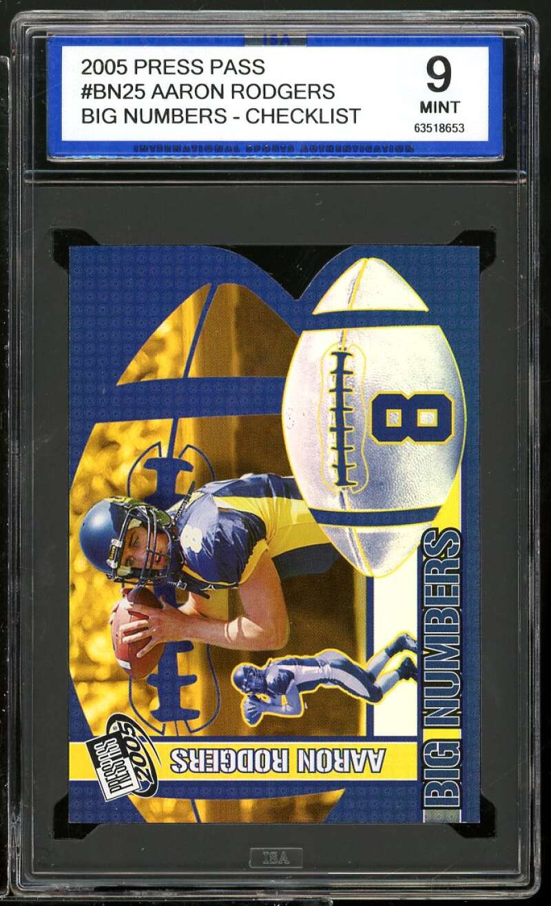 Aaron Rodgers Rookie Card 2005 Press Pass Big Numbers #bn17 ISA 9 MINT Image 1