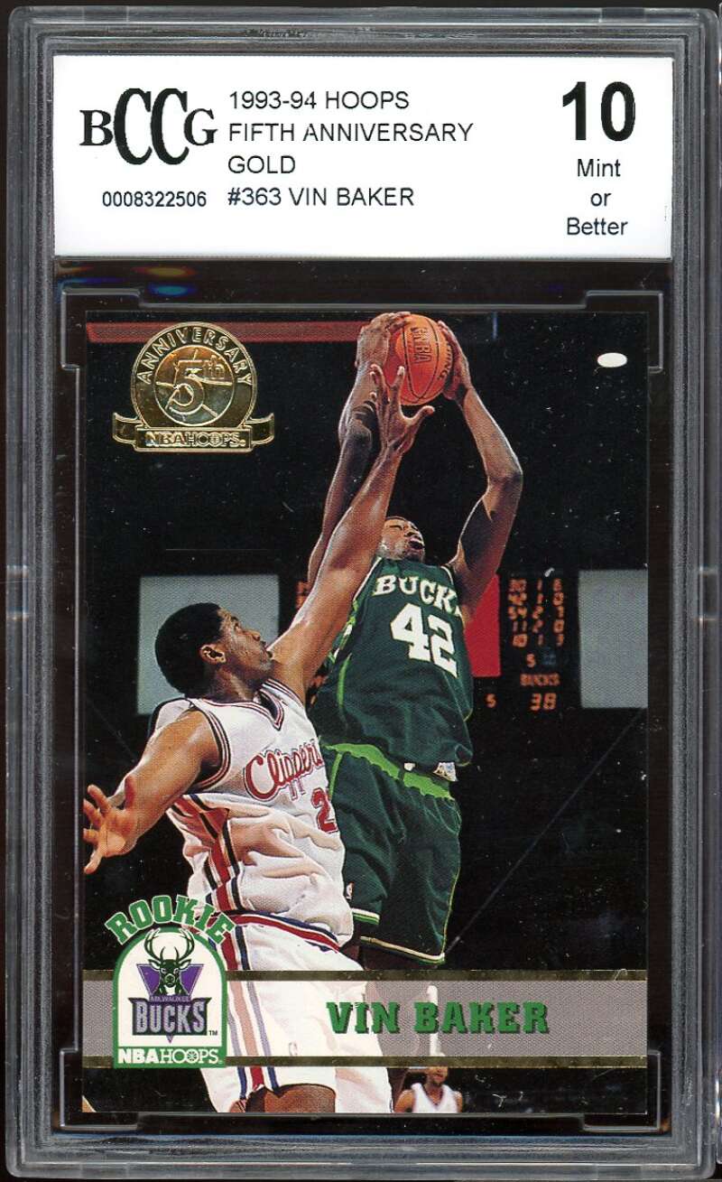 Vin Baker Rookie Card 1993-94 Hoops Fifth Anniversary Gold #363 BGS BCCG 10 Image 1