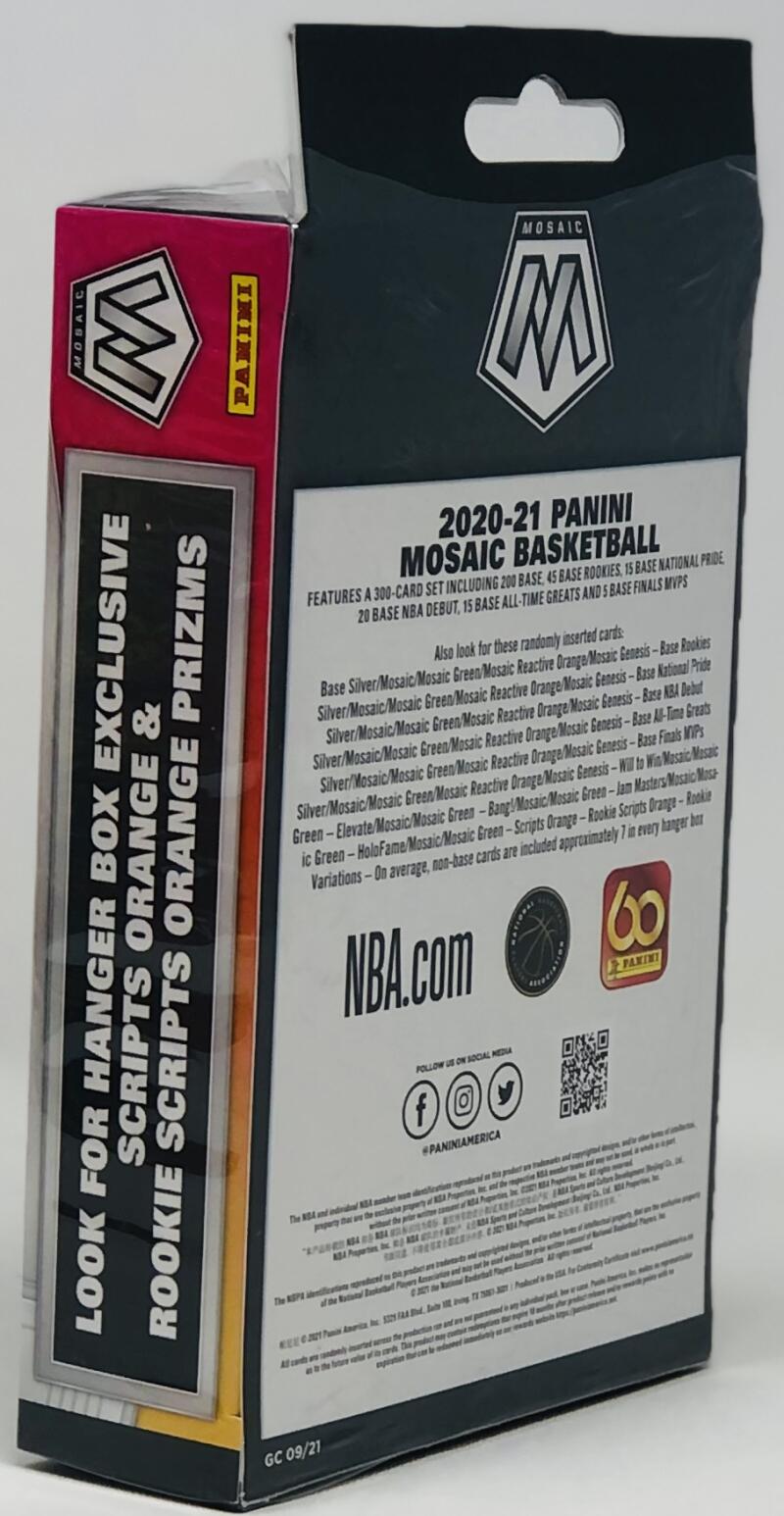 2020-21 Panini Mosaic Basketball 20 Card Hanger Box (Orange Reactive Prizms!) Image 2