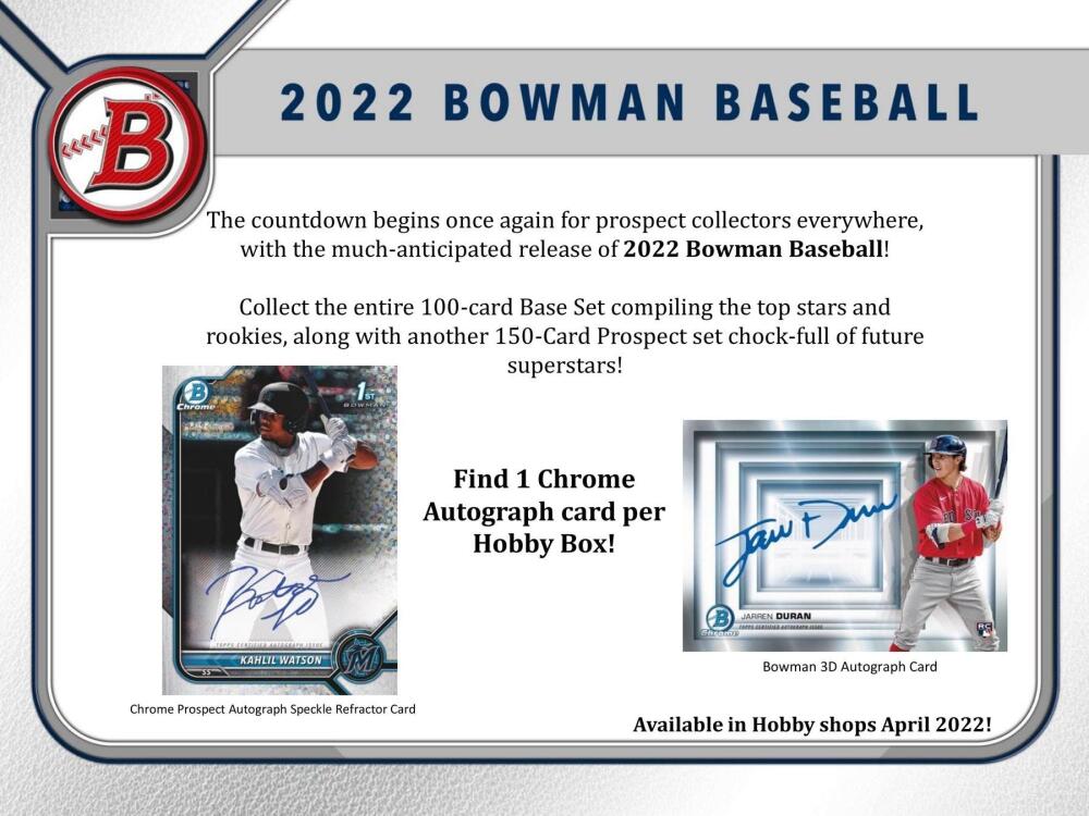 2022 Bowman Baseball Hobby Box Image 3