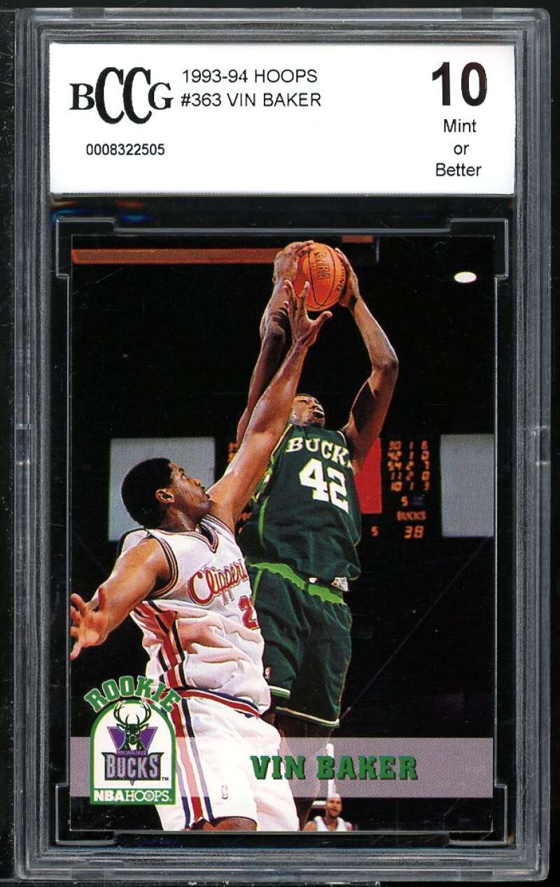 Vin Baker Rookie Card 1993-94 Hoops #363 BGS BCCG 10 Image 1