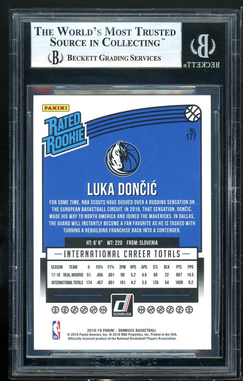 Luka Doncic Rookie Card 2018-19 Donruss #177 BGS 9 (9.5 9.5 9.5 8.5) Image 2