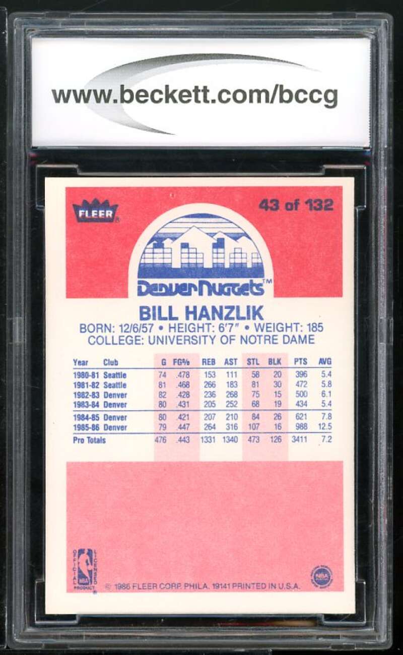 1986-87 Fleer #47 Bill Hanzlik Card BGS BCCG 9 Near Mint+ Image 2