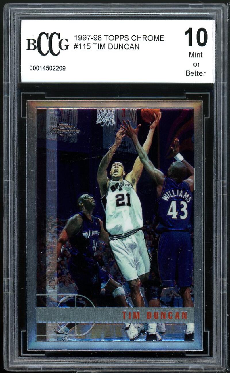 1997-98 Topps Chrome #115 Tim Duncan Rookie Card BGS BCCG 10 Mint Image 1